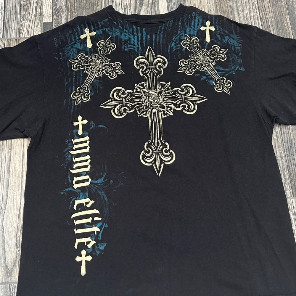 🔥 Y2K MMA ELITE All Over‎ Print Graphic Cross T-Shirt  Men Size 2XL - EXCELLENT
